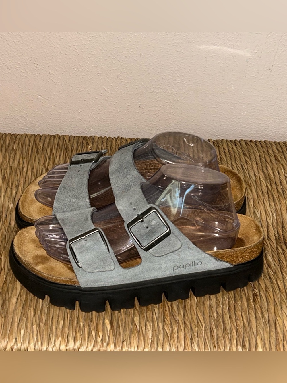 Birkenstock Papillio Gray Suede Platform Lug Sole Two Strap Sandals EU 40